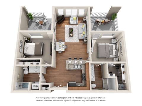 Floor plan for 2 beds, 2 baths, 1017 sqft